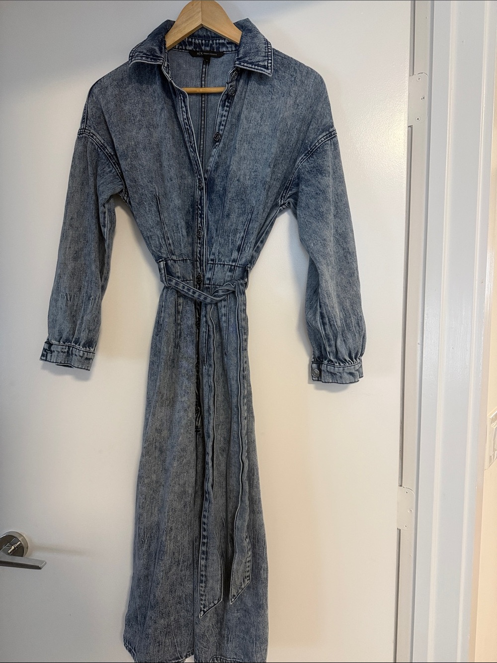 Armani Exchange Washed Blue Denim Maxi Shirt Dress